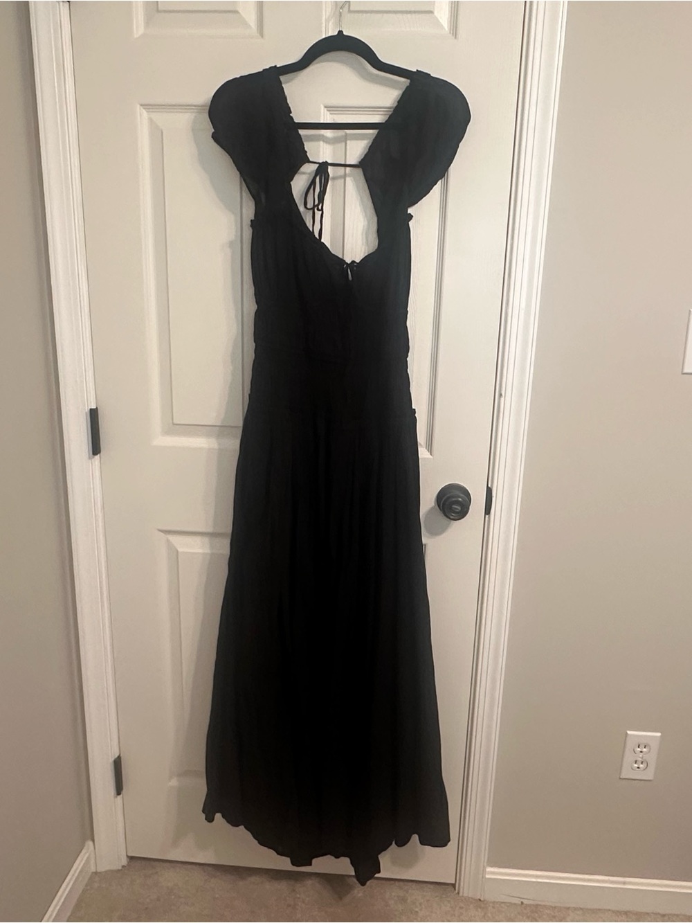 Free People Black Maxi Dress with Cap Sleeves and Open Back Tie